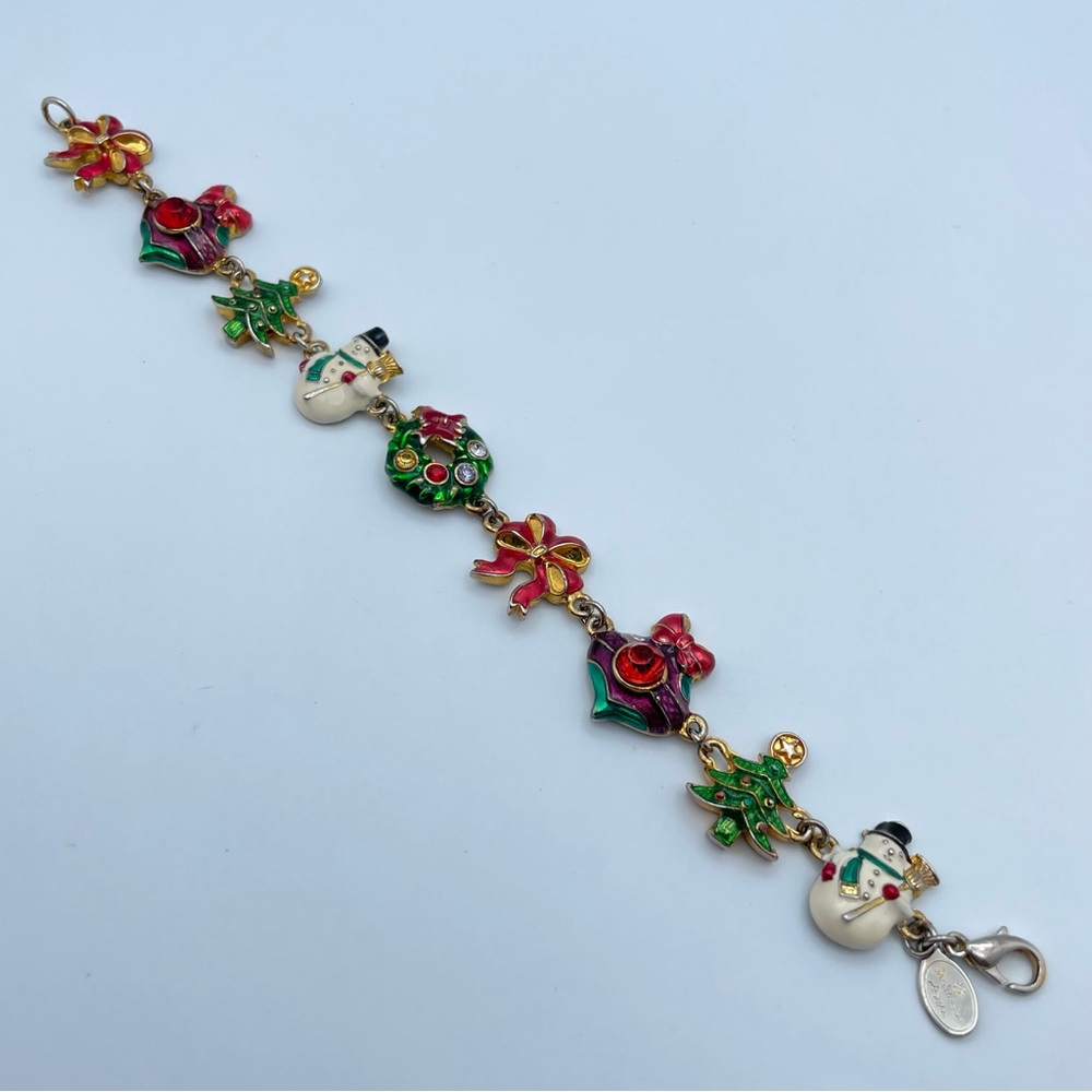 Christopher Radko Enamel Christmas Charm Bracelet Snowman Wreath 7.5” - Picture 8 of 11